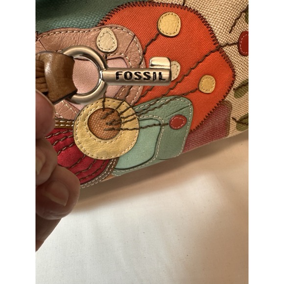 Fossil Colorful Satchel Boho Tote Purse Denim And Leather Unique ❤️ - Picture 3 of 7